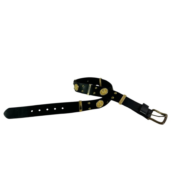 Vintage CODE AZURE Black Genuine Leather Belt with Studs and Lion 34 Unisex - Picture 10 of 16